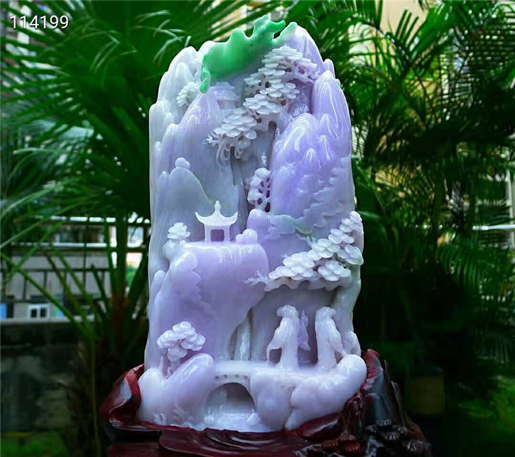 老坑种高山流水摆件配证书翡翠