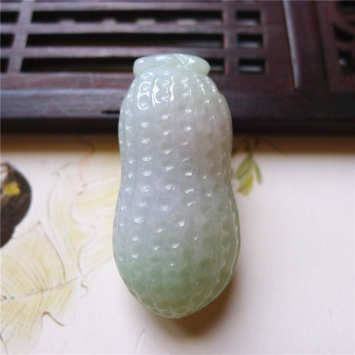 正品天然翡翠A货老坑种翡翠 精美花生 生财有道吊坠 配证书301