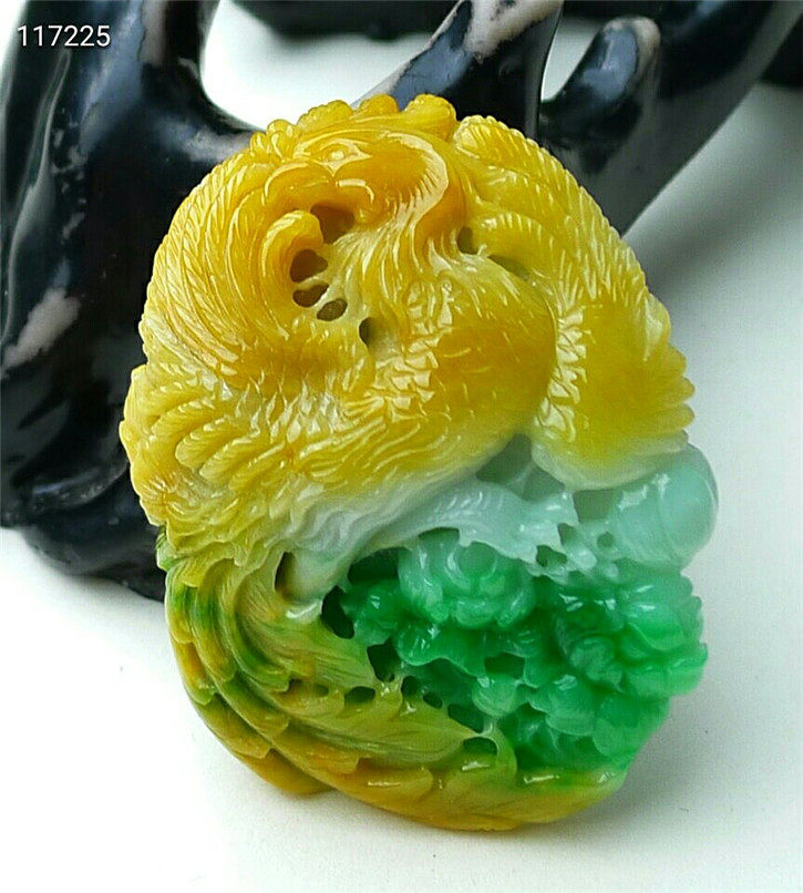 正品天然翡翠A货老坑种翡翠 精美凤凰飞舞吊坠 配鉴定证书