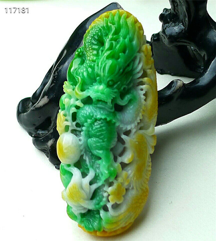正品天然翡翠A货老坑种翡翠 精美龙凤吉祥吊坠 配鉴定证书