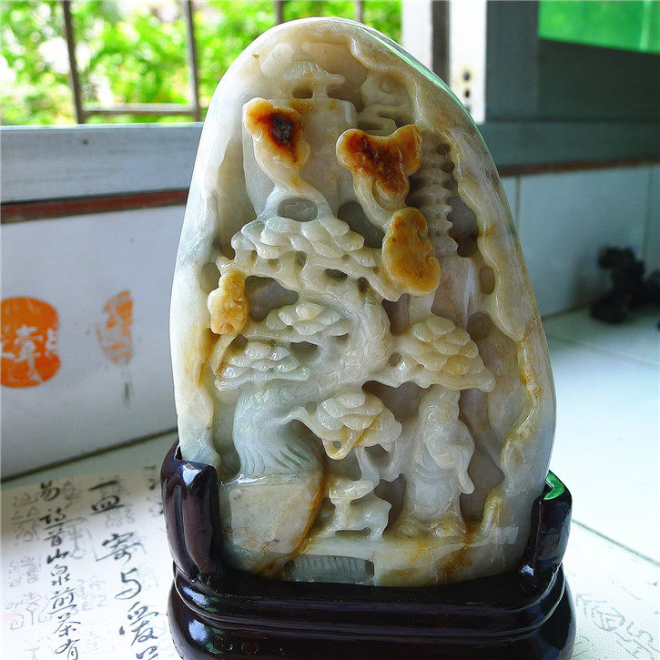 老坑种高山流水摆件配证书翡翠