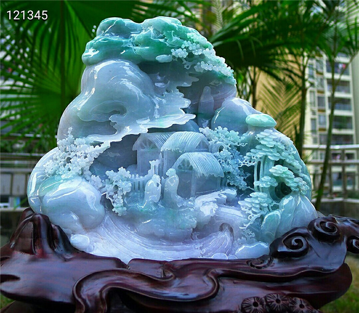 老坑种高山流水摆件配证书翡翠