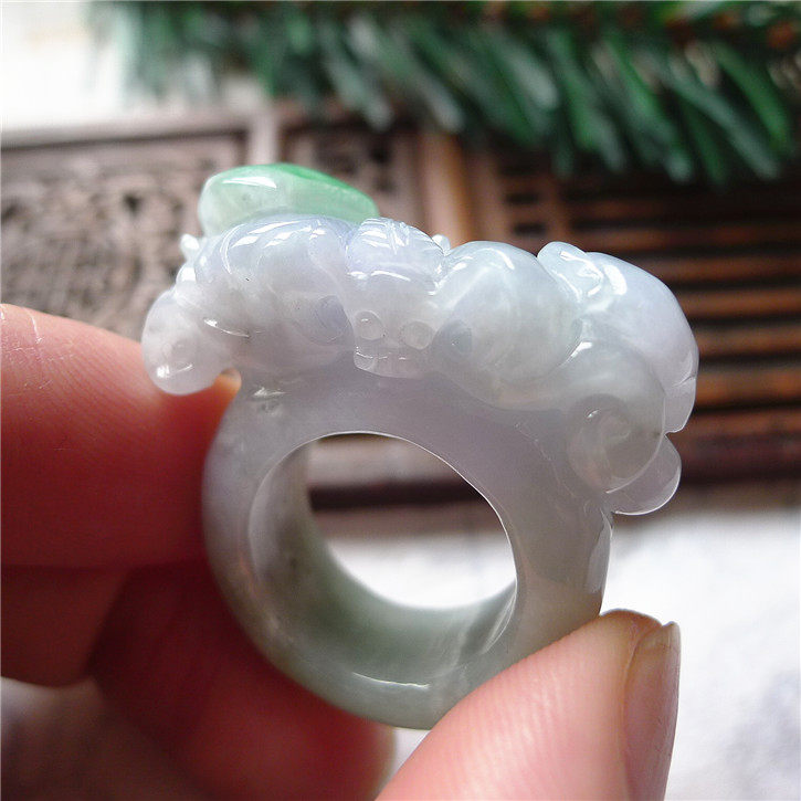 正品天然翡翠A货老坑种 如意戒指 配鉴定证书759