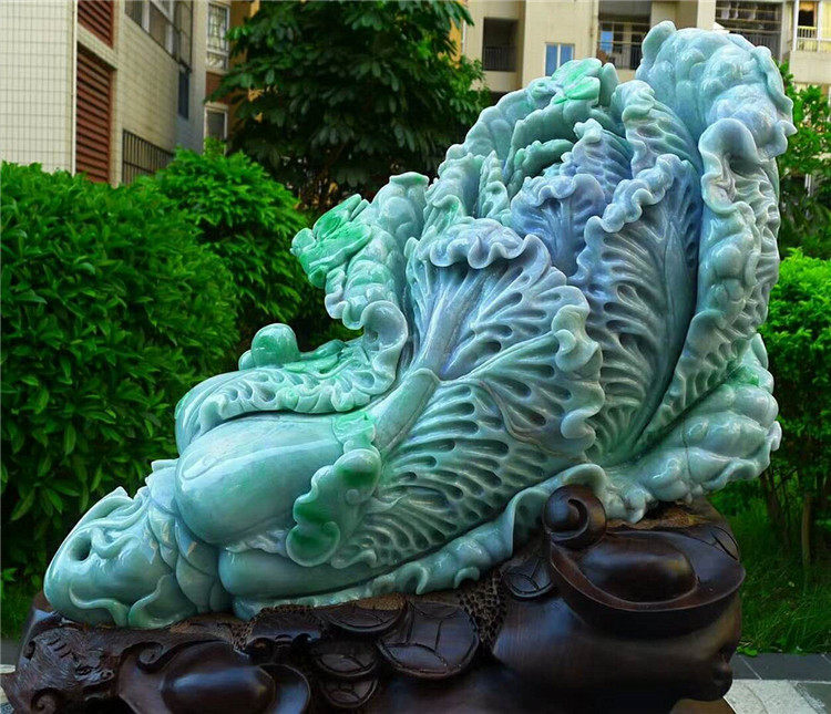 正品天然翡翠A货老坑种 招财白菜摆件 配鉴定证书