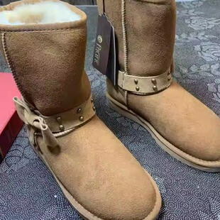 冬季新款真皮羊皮毛一体雪地靴  中筒靴 套筒棉靴皮带扣68-1