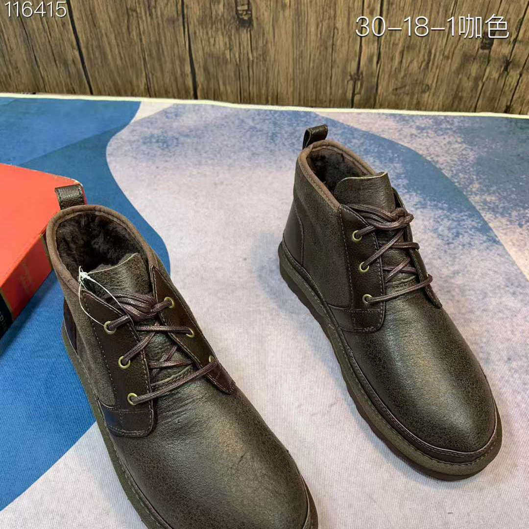 冬季新款真皮羊皮毛一体男士雪地靴 系带平跟冬季保暖棉靴30-18