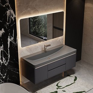 新款中古风鎏金石一体盆海洋盆浴室柜组合洗手台盆柜洗漱台卫浴柜