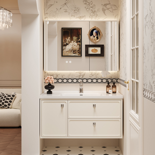 法式浴室柜组合洗手台盆柜洗漱台卫浴柜卫生间一体陶瓷盆洗脸盆柜