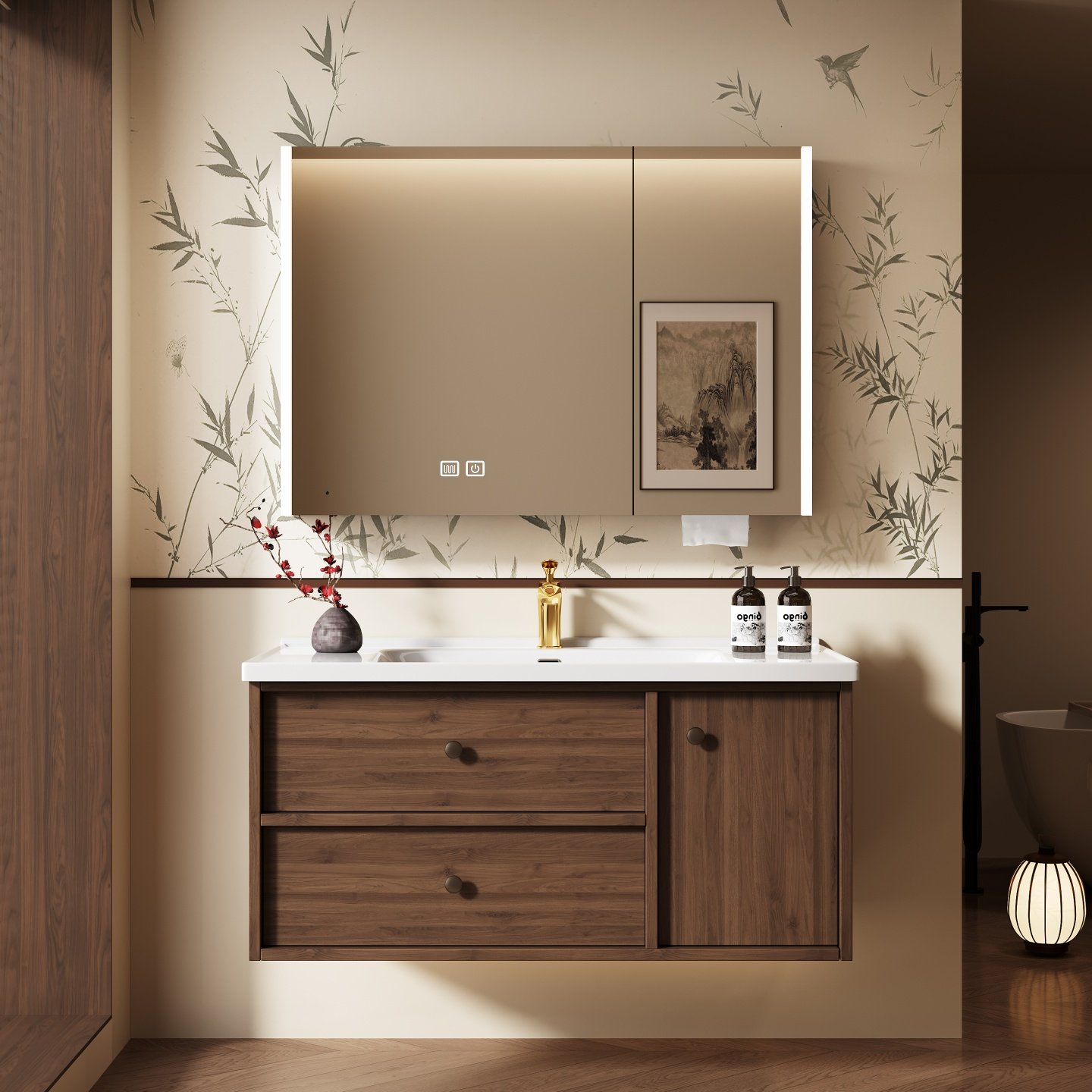 中古风乌金木浴室柜组合胡桃洗脸盆洗漱台陶瓷一体盆卫生间卫浴柜,家装主材,浴室柜组合,淘宝优惠券,粉丝福利购,淘宝优惠卷