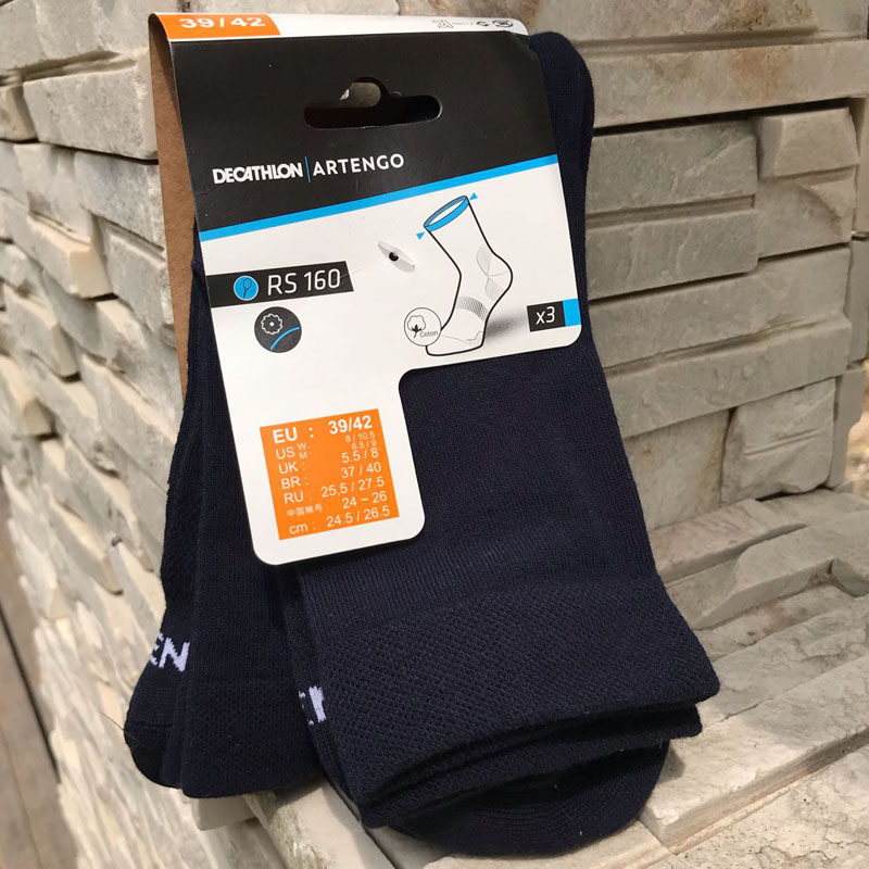 迪卡侬袜子男女高筒运动袜涤棉吸汗透气防臭脚含棉袜纯色四季高帮