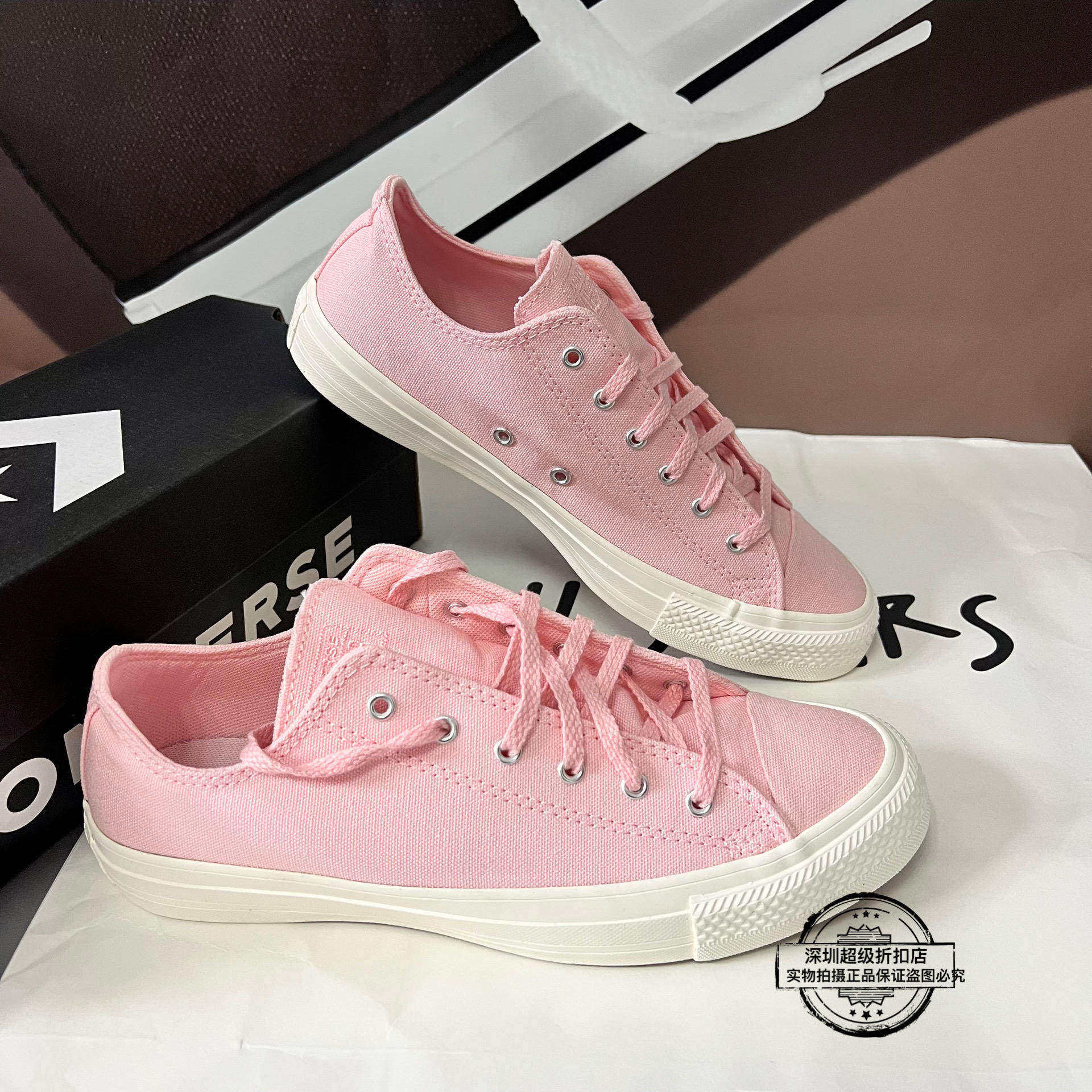 converse匡威 allstar女款纯色樱花亮粉色低帮休闲帆布鞋 A10968C - 实物图