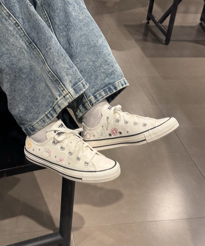 CONVERSE匡威All Star刺绣图案男女低帮休闲鞋透气帆布鞋 A16681C