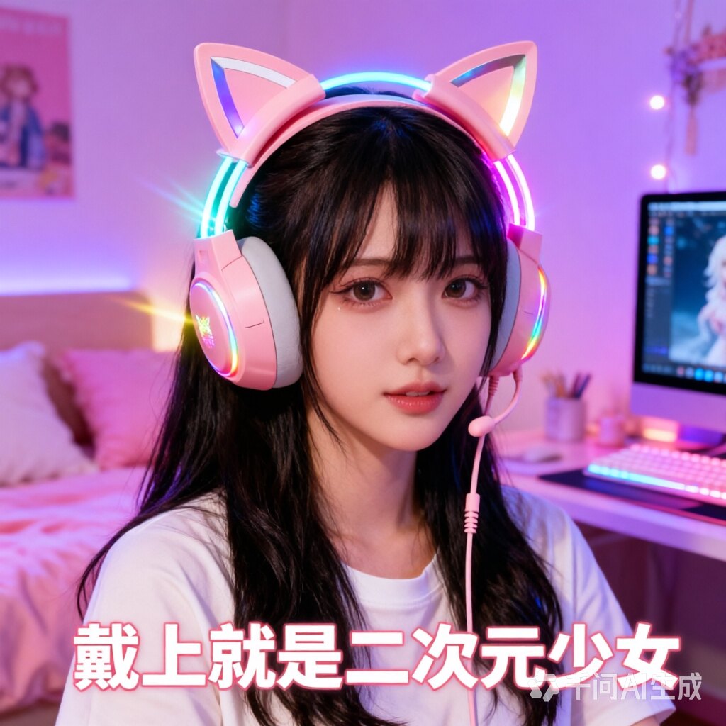 猫耳耳机头戴式可爱女生粉色电竞游戏发光带麦台式电脑笔记本通用