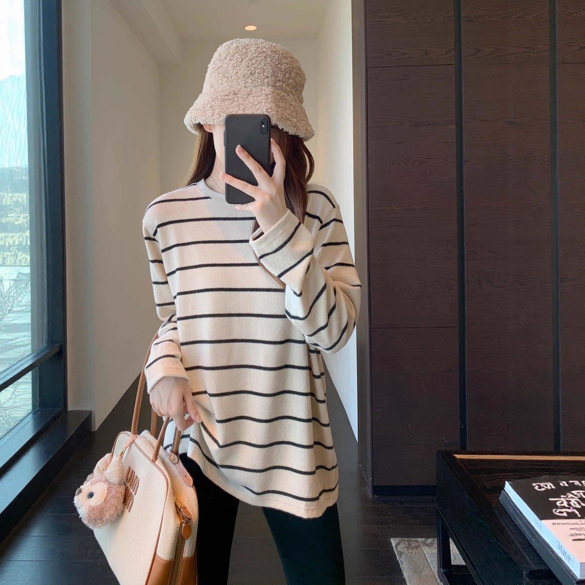 ◆藏肉显瘦 慵懒风宽松舒适条纹长袖T恤女打底衫2025秋冬新