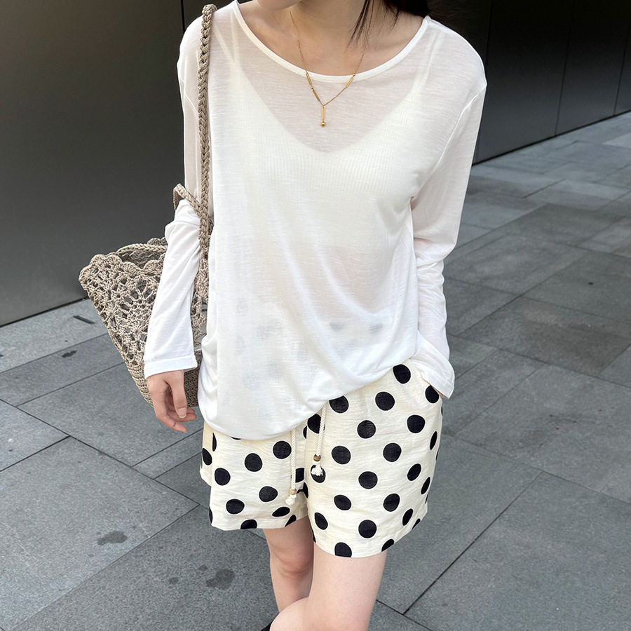 黎诺夏新款韩系露背防晒罩衫+波点短裤女2025慵懒风宽松显瘦套装