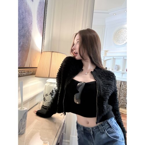 绒感小香风软糯针织开衫外套