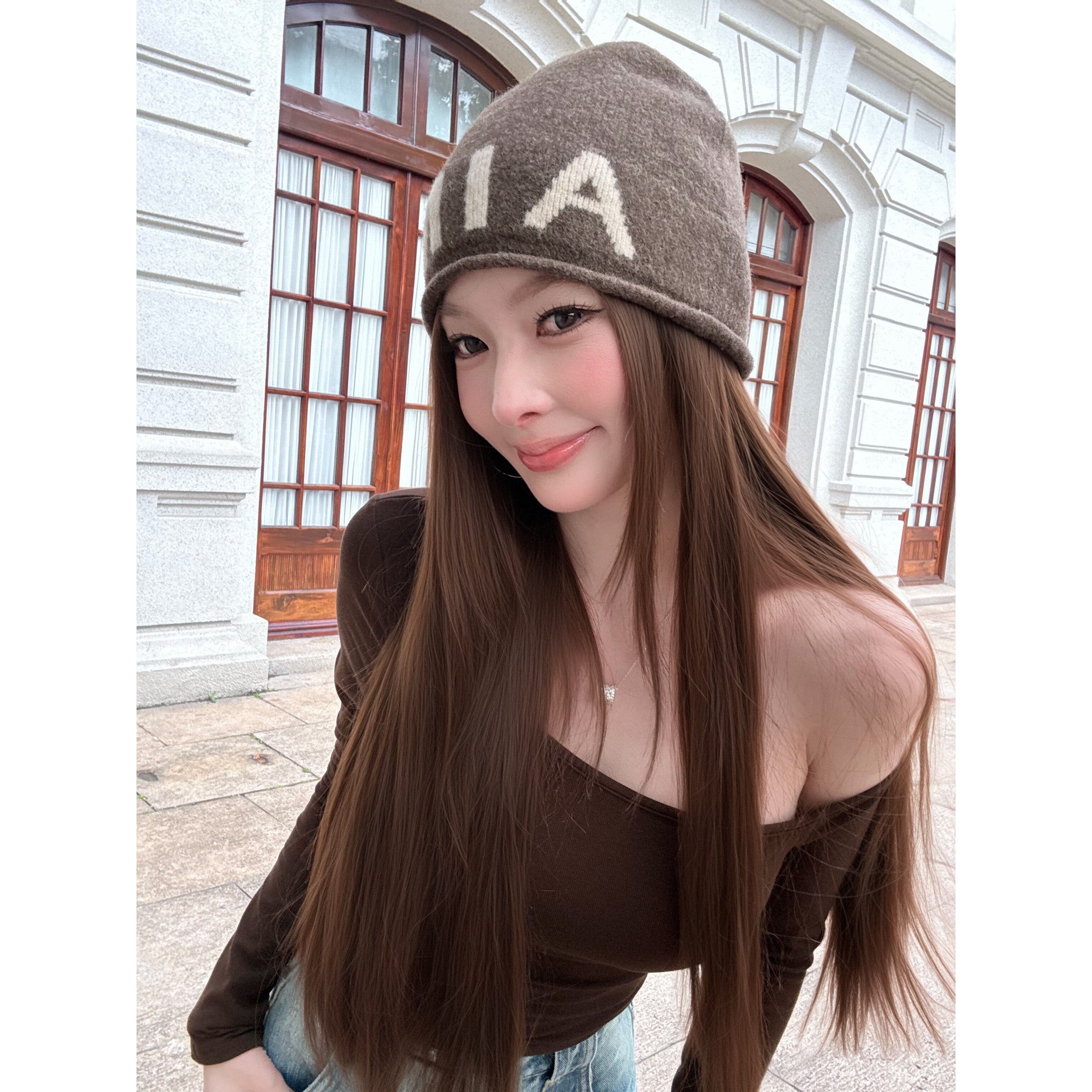 《撩动心弦》文文私服 显瘦打底带胸垫斜肩长袖T上衣预WWQ6SY1576