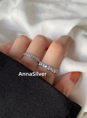 通体S925纯银简约设计感时尚气质通勤圆珠面戒指镶钻开口指环