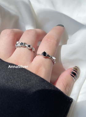 通体925纯银不规则镶嵌锆石指环