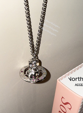 ND限定日本星月神话稀有项链女彩钻飞碟立体土星毛衣链