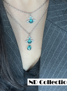 限定色！托斯卡纳 碧绿湖泊蓝绿色宝石水滴人鱼泪土星项链锁骨链