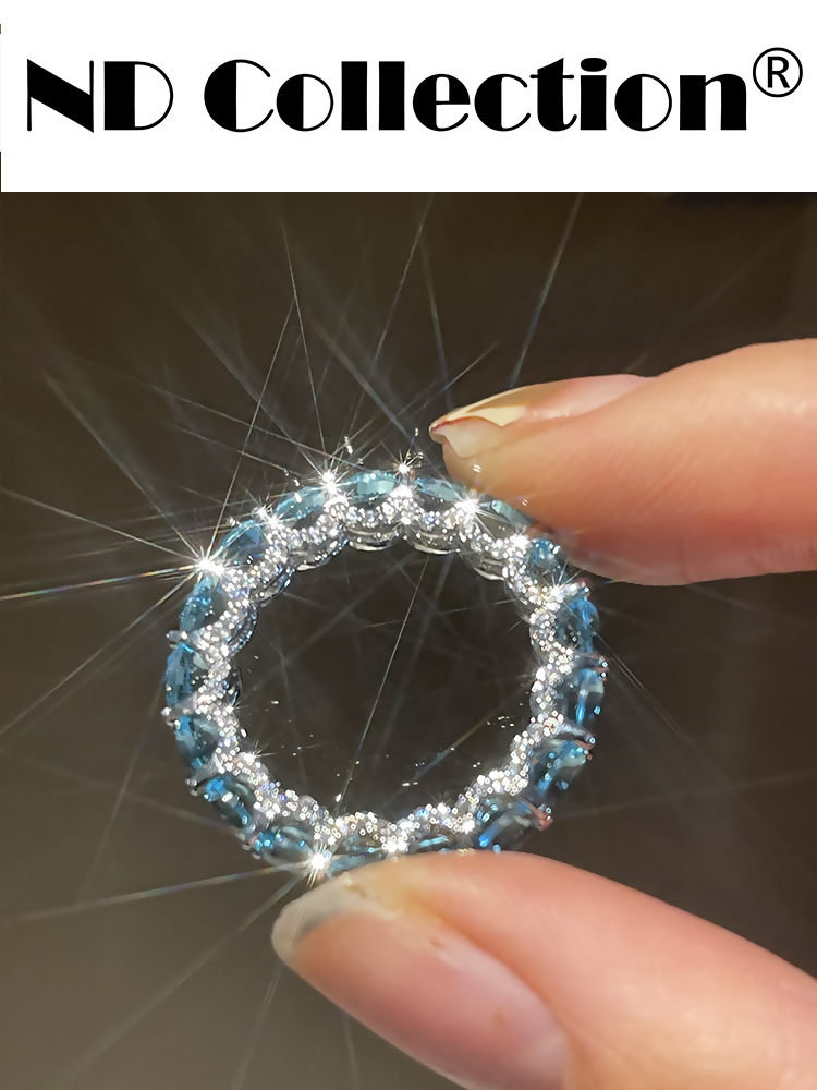 ND Coll摩天轮满钻 珠宝级圆形蓝宝石锆石排钻戒指指环