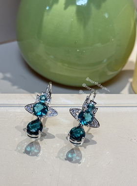 ND Coll实拍贵气感 翡翠蓝绿色宝石水滴人鱼泪土星星球耳环耳钉