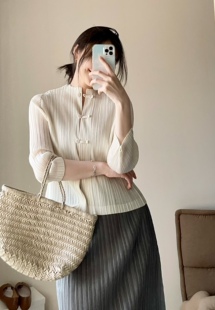 TVTV 新中式套装~褶皱中国风盘扣七分袖衬衫外套基础款半裙