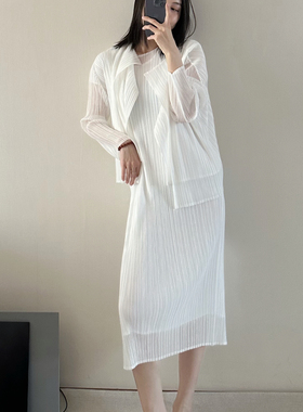 TVTV 双层褶皱独家开发～褶皱白色基础开衫外套连衣裙套装