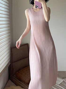 TVTV 蔷薇粉夏天～褶皱樱花粉背心裙风琴连衣裙休闲廓形