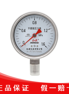 红旗仪表厂家直销304全不锈钢压力表Y-100BF防腐防酸碱高温蒸汽表