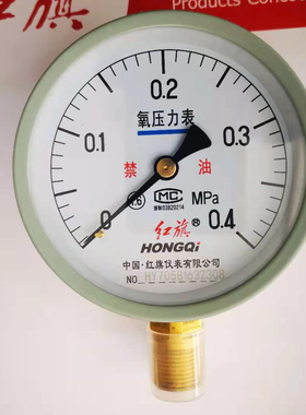 红旗仪表厂家直销YO-100氧气压力表禁油脱脂气体管道专用正品保证