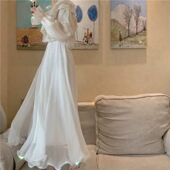 ins港味气质大摆半身长裙金丝雪纺波西米亚沙滩裙纯情白色学院风