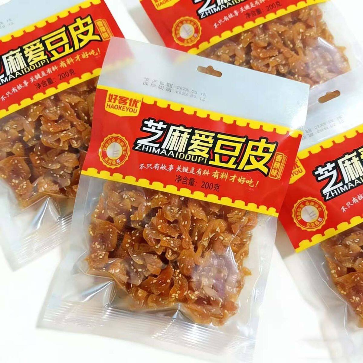 芝麻爱豆皮200克/袋香辣味老式蜜汁零食辣条素鸡翅豆制品怀旧零食
