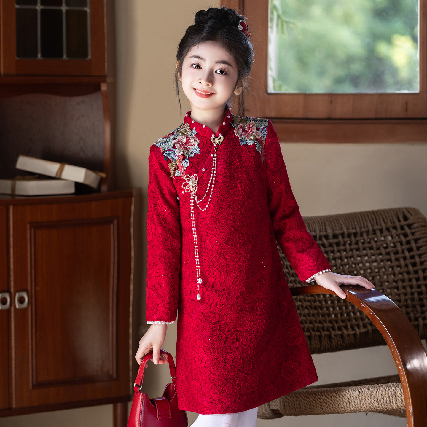 女童旗袍拜年服新中式女孩国风红色高端新年礼服儿童过年唐装冬季,童装/婴儿装/亲子装,旗袍,淘宝优惠券,粉丝福利购,淘宝优惠卷