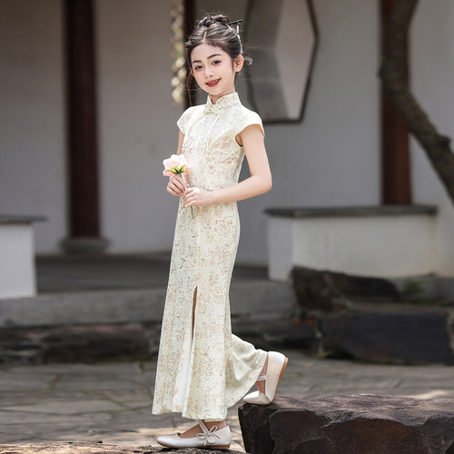女童新中式中长款旗袍礼服夏季