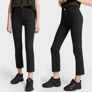 修身 香港代购 黑色中高腰小直筒显瘦烟管九分裤 denim牛仔裤 Frame