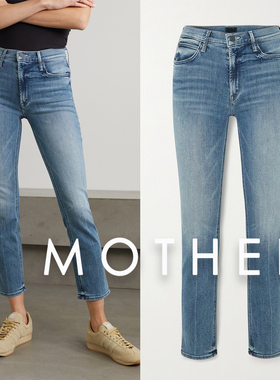香港代购mother denim牛仔裤女小直筒九分高腰蓝色修身显瘦烟管裤