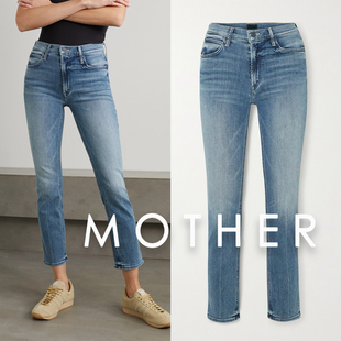 显瘦烟管裤 香港代购 女小直筒九分高腰蓝色修身 denim牛仔裤 mother