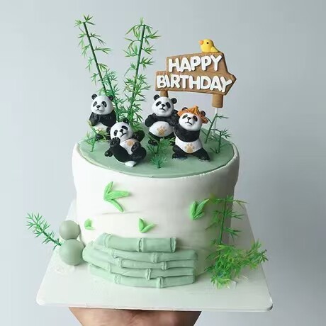 可爱小熊猫动物蛋糕模型国宝熊猫儿童宝宝生日假蛋糕塑料摆放样品