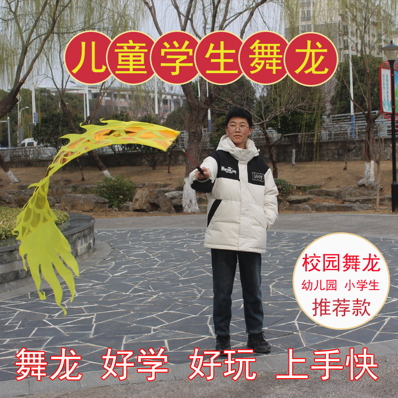 甩龙舞龙儿童手舞龙彩带舞健身龙带道具彩带棒耍烫金龙彩条广场舞