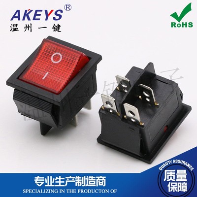 KCD4-201N 24V红带灯船型开关25*31mm4脚2档双刀翘板电源电焊机