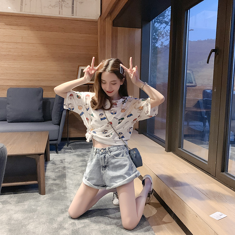 减10】短袖T恤女2019新款网红上衣泫雅风ins潮短款古着感少女港味券后55.00元