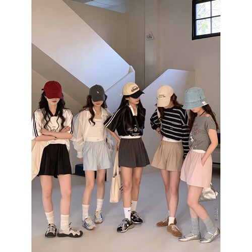 雅姿欣撞色短裤女款夏季新款爆款高腰显瘦宽松外穿休闲阔腿裤子