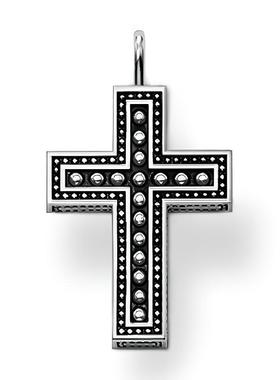 黑色CZ十字架吊坠925纯银男女同款复古礼品适合挂项链托马斯萨博