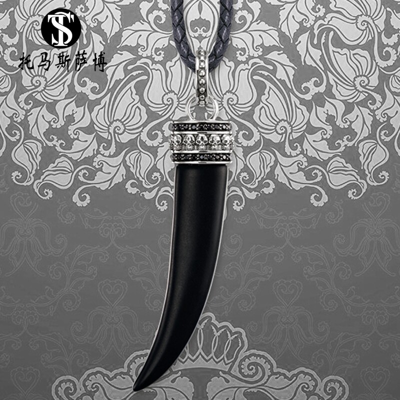 皮绳项链与虎牙吊坠新款朋克饰品男女同款托马斯萨博外贸首饰品