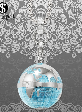 圆珠项链蓝色地球仪创意925纯银男女同款个性精美气质托马斯萨博