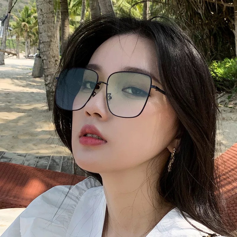 复古方框浅色男女渐变绿色墨镜