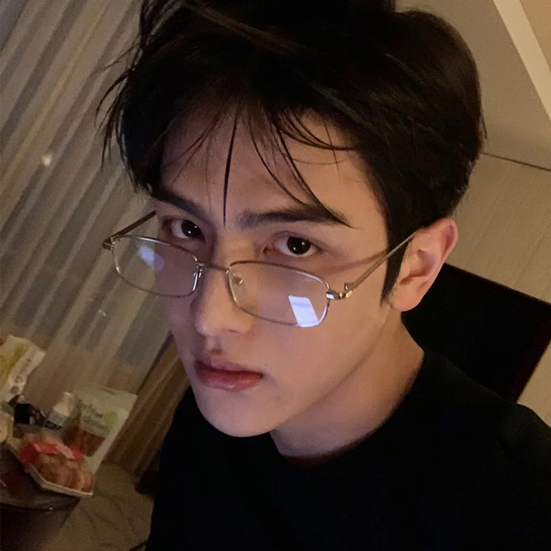 长方形平光眼镜框男潮女金属INS