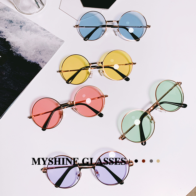 墨镜女圆框太子镜多马胺糖果彩色